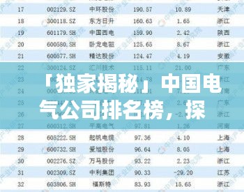 「独家揭秘」中国电气公司排名榜，探寻电力行业的佼佼者